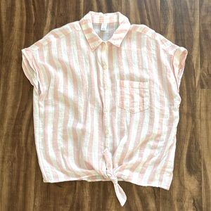 Striped Tie Front T-Shirt Button Up